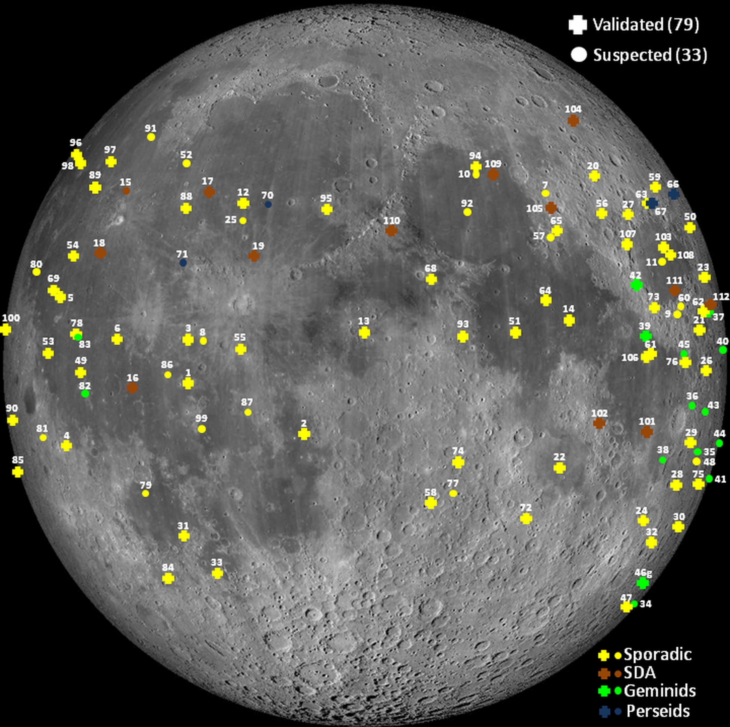 Image with lunar impact flashes detected by the NELIOTA